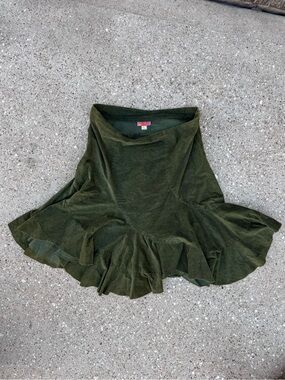 A-Line Olive Midi Skirt with Ruffle Hem